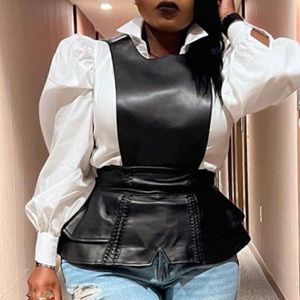 Fashion faux leather 2 piece set (vest and shirt) NEW